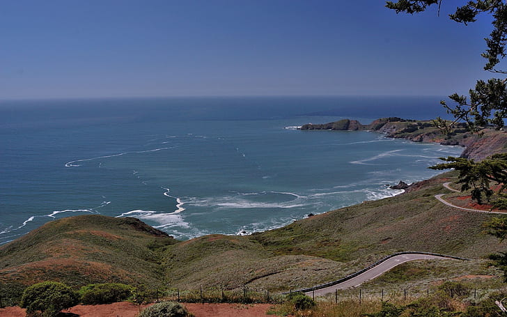 С изглед към Тихия океан, от хълма Бонита Хоукс, Национална зона за отдих Golden Gate, Калифорния, HD тапет