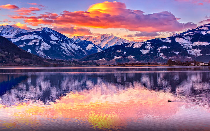 Изгрев на езерото Zell Am See в Австрия Красив HD тапет 2880 × 1800, HD тапет