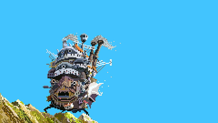 Minecraft fish digital wallpaper ، Studio Ghibli ، قلعة Howl's Moving ، الحب ، فن البكسل ، البكسل، خلفية HD