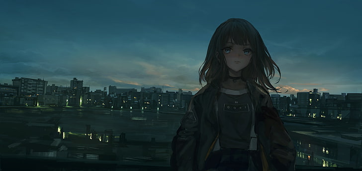 personagens originais, anime girls, paisagem urbana, THE-LM7, HD papel de parede