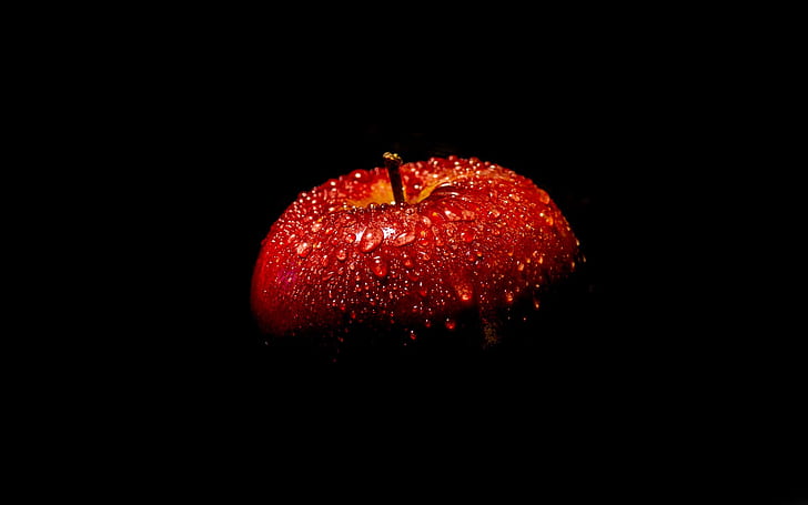 Rött äpple, svart bakgrund, rött, äpple, svart, bakgrund, HD tapet