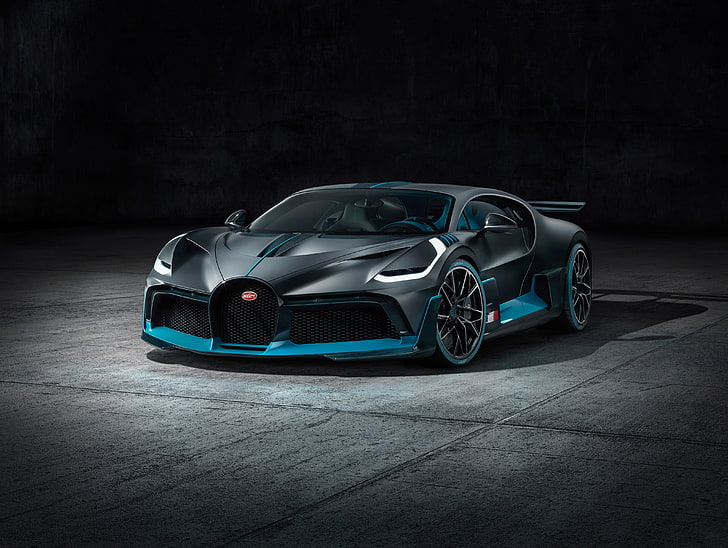auto sportiva Bugatti Veyron nera, sfondo, vista frontale, hypercar, Divo, Bugatti Divo, 2019 Bugatti Divo, Sfondo HD