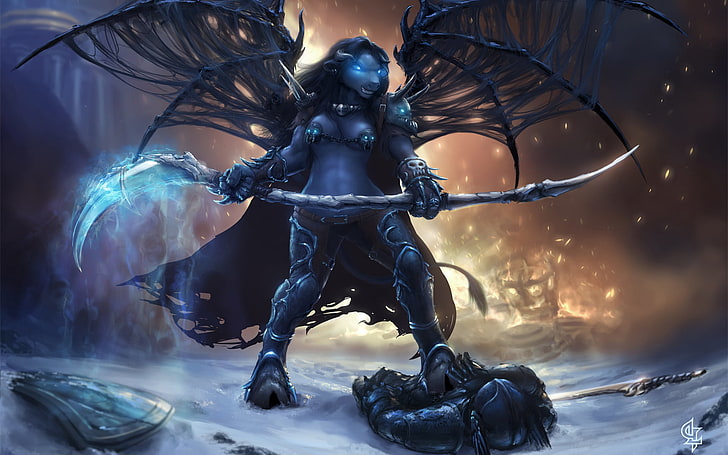 demon illustration, flame, magic, wings, braid, WoW, World of Warcraft, Tauren, fanart, pvp, Deathknight, HD wallpaper