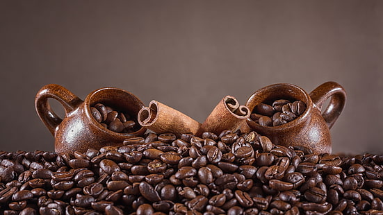 Kaffeebohnen, Tassen, Zimt, Kaffee, Bohnen, Tassen, Zimt, HD-Hintergrundbild HD wallpaper