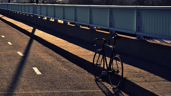 svart vägcykel, cykel, bro, cykling, fordon, fixie, HD tapet HD wallpaper
