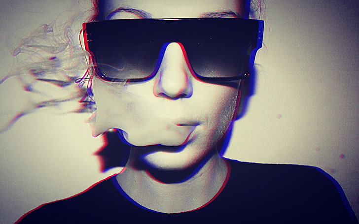Frauen, Anaglyphen 3D, Sonnenbrille, Rauchen, HD-Hintergrundbild