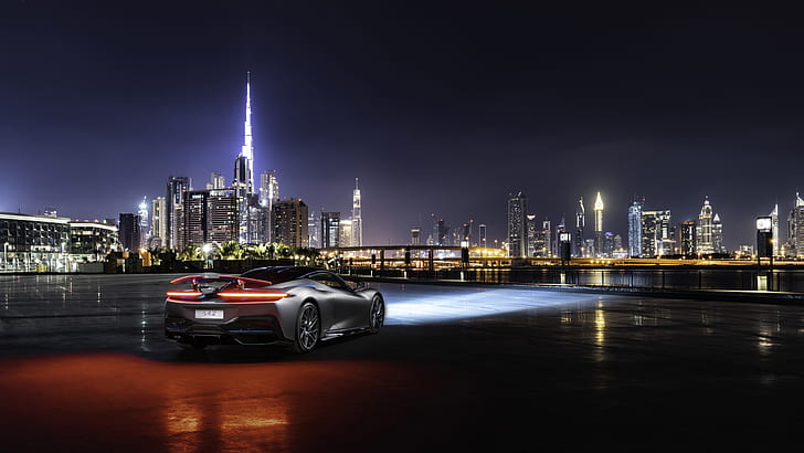 Vehicles, Pininfarina Battista, Car, Dubai, Night, Pininfarina, Silver Car, Sport Car, Supercar, Vehicle, HD wallpaper