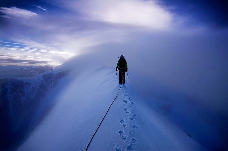 top negro de la persona, nieve, montañas, escalador, Mont Blanc, escalada, Fondo de pantalla HD