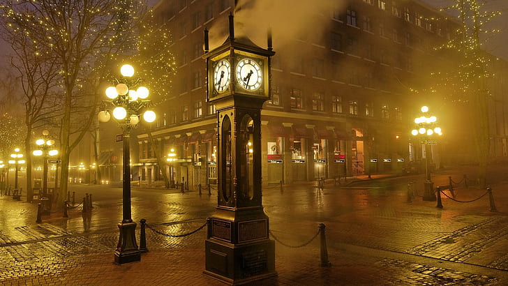 steam cityscapes lights fog clocks vancouver town roads long exposure 1920x1080  Nature Cityscapes HD Art , cityscapes, steam, HD wallpaper