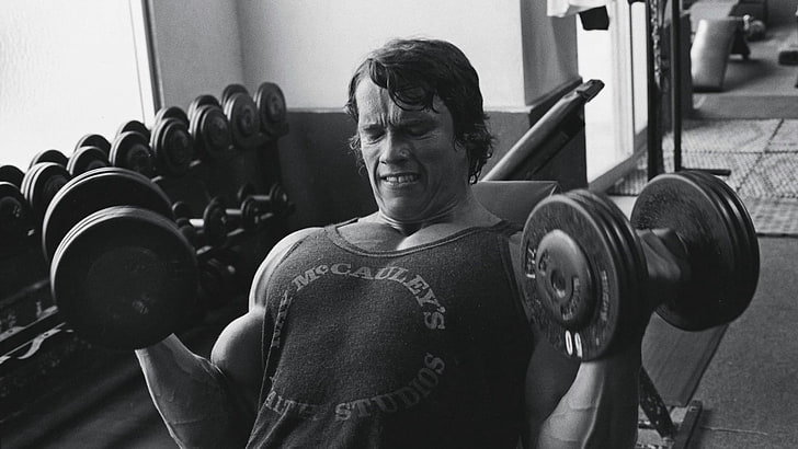 Arnold Schwarzenegger, arnold schwarzenegger, sports, bodybuilding, dumbbells, HD wallpaper