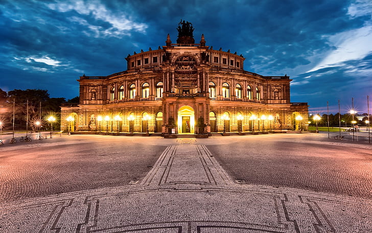 Dresden, Jerman, kota, malam, Opera Semper, lampu, Dresden, Jerman, Kota, Malam, Semper, Opera, Lampu, Wallpaper HD