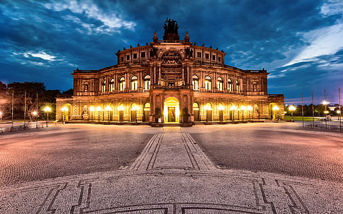 Dresden, Germany, city, night, Semper Opera, lights, Dresden, Germany, City, Night, Semper, Opera, Lights, HD wallpaper HD wallpaper