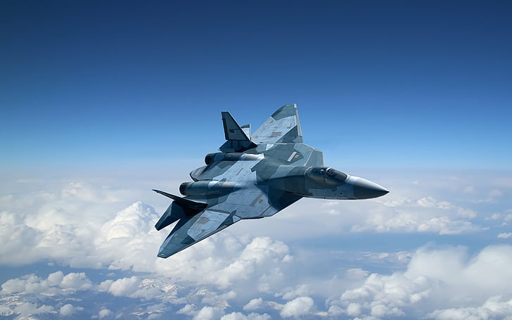 airplane, f a, fighter, jet, military, pak, plane, russian, stealth, sukhoi, t 50, HD wallpaper