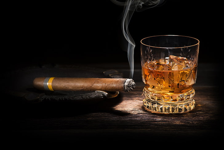 whiskey, cigars, smoke, alcohol, HD wallpaper