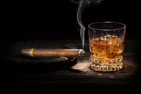 whisky, cigarrer, rök, alkohol, HD tapet HD wallpaper