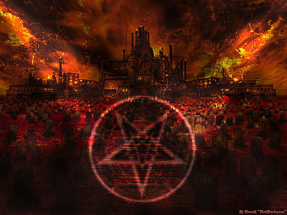дьяволы, огонь, пентаграмма, сатана, HD обои HD wallpaper