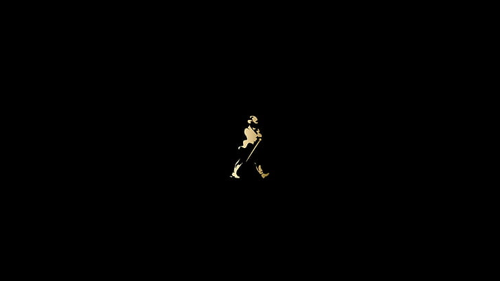 minimalis, monokrom, latar belakang hitam, berjalan, Johnnie Walker, logo, wiski, karakter asli, Wallpaper HD