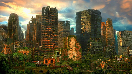 apocalíptico, arte, cidades, decadência, futurista, ruína, urbano, HD papel de parede HD wallpaper
