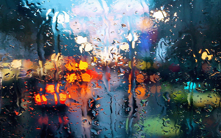 chovendo, voltar, carro, janela, rua, HD papel de parede