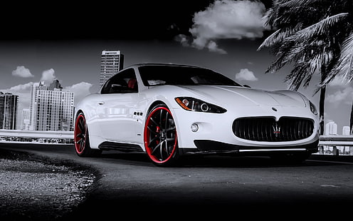 weiße Sportwagen, Auto, Tuning, vorne, Maserati Granturismo, HD-Hintergrundbild HD wallpaper