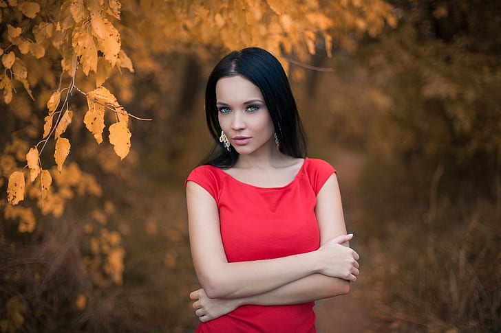 Angelina Petrova, wanita, model, potret, rambut hitam, Wallpaper HD