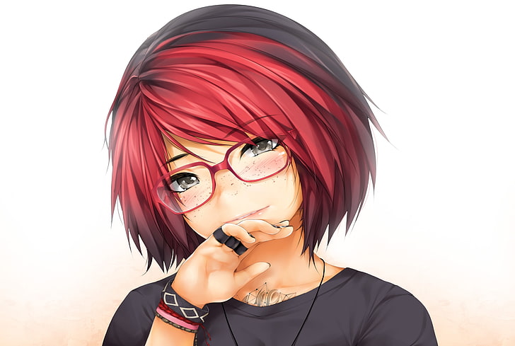 semi realistic anime girl, redhead, glasses, short hair, Anime, HD wallpaper