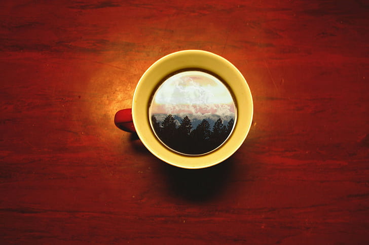 gelber Keramikbecher, Kaffee, HD-Hintergrundbild