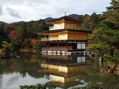 古代、建築、アジア、建物、文化、有名な家、日本、金閣寺、京都、湖、ランドマーク、風景、屋外、公園、池、反射、精神的、寺院、観光、伝統的、旅行、木、水、 HDデスクトップの壁紙 HD wallpaper