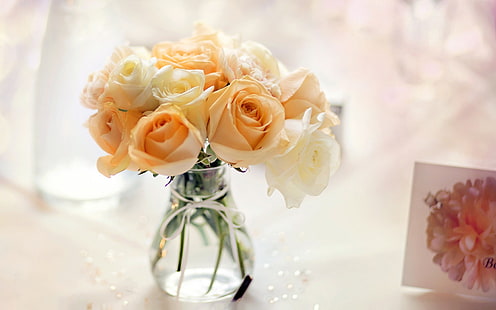 Gelbe Blumen, Rose, Vase, Strauß, Gelb, Blumen, Rose, Vase, Strauß, HD-Hintergrundbild HD wallpaper