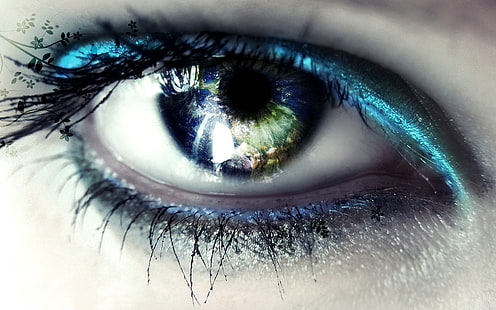зелено око на човек, око, отражение, мигли, HD тапет HD wallpaper