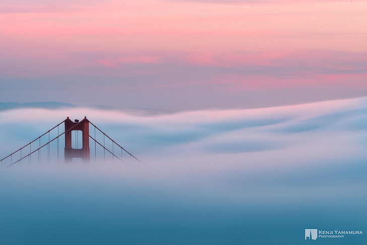 туман, рассвет, Сан-Франциско, Золотые ворота, фотограф, Кендзи Ямамура, HD обои