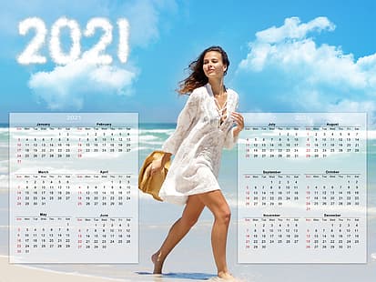 2021年のカレンダー、ビーチ、 HDデスクトップの壁紙 HD wallpaper
