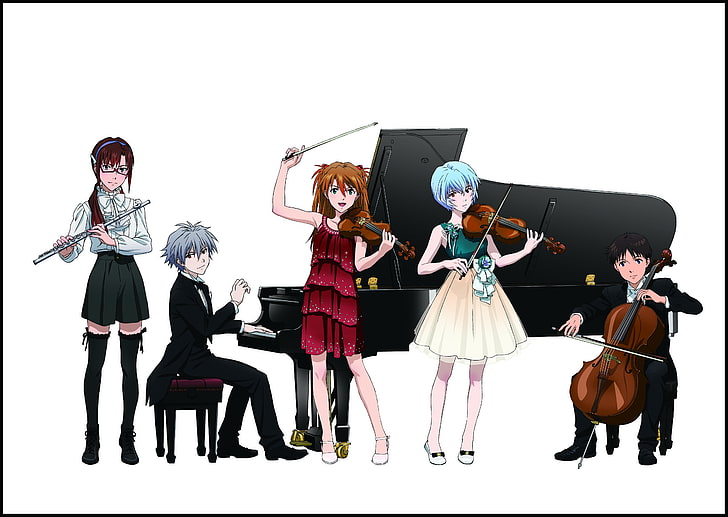 Neon Genesis Evangelion, Ayanami Rei, Asuka Langley Soryu, Ikari Shinji, Kaworu Nagisa, Makinami Mari, Fondo de pantalla HD