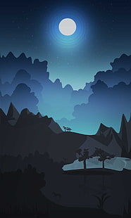 сарай на холме под полной луной анимированные обои, ночь, лето, волк, небо, HD обои HD wallpaper