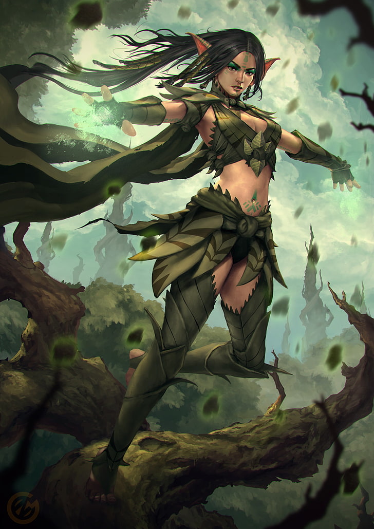 personaggio dei giochi femminile carta da parati digitale, fantasy art, druidi, elfi, Sfondo HD, sfondo telefono