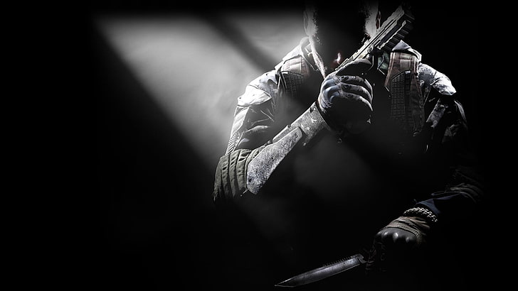 Call of Duty Black Ops II illustration, gun, knife, Call of Duty, CoD, Activision, Treyarch, Black Ops 2, HD wallpaper