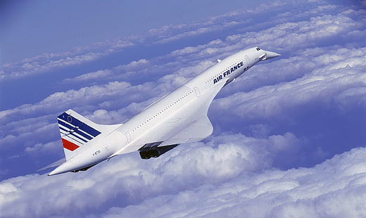 белый самолет Air France, полёт, Франция, Конкорд, HD обои HD wallpaper