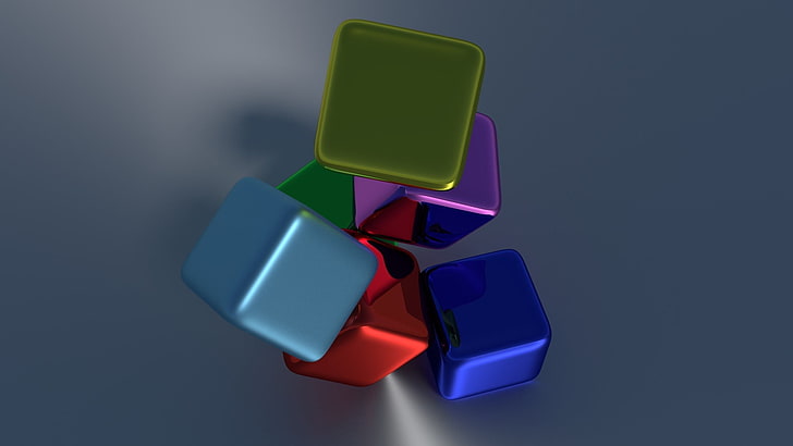 variedad de cubos surtidos, cubos, minimalismo, 3D, arte digital, render, fondo simple, Fondo de pantalla HD