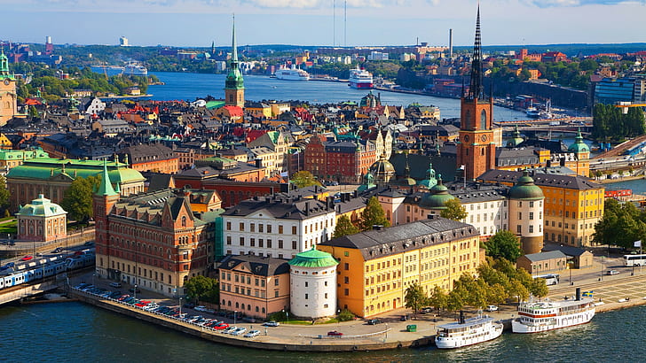 Стокгольм, Швеция, Vaxholm Mariefred, старый город, 4k фото, Ultra HD, HD обои