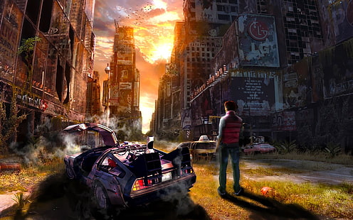 wrecked car wallpaper, dystopian, Back to the Future, time travel, HD wallpaper HD wallpaper