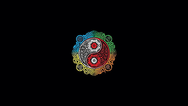 multicolor yin yang illustration, water, fire, earth, pattern, the air, symbol, Avatar, Yin-Yang, The Legend of Korra, Avatar: the Legend of Korr., The red Lotus, White Lotus, HD wallpaper