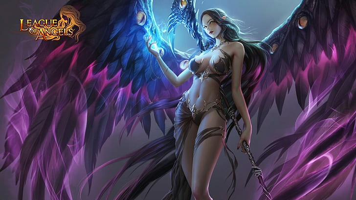 Alecta Girl with Angel Wings Magic Warrior Characters من لعبة الفيديو League of Angels 2 HD Wallpaper 3840 × 2160، خلفية HD