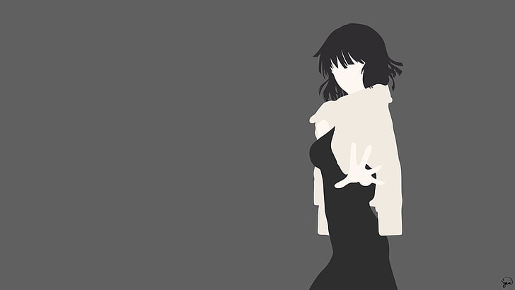 Anime, One-Punch Man, vestido negro, cabello negro, vestido, Fubuki (One-Punch Man), minimalista, Fondo de pantalla HD