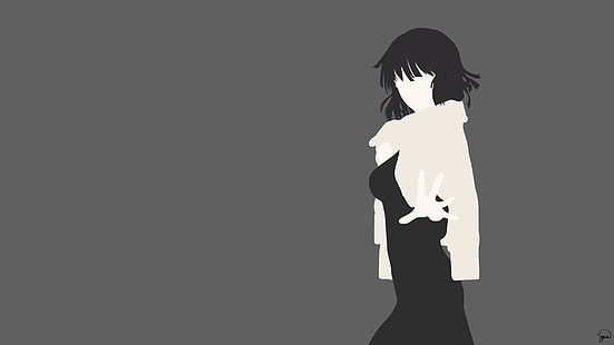 Anime, One-Punch Man, vestido negro, cabello negro, vestido, Fubuki (One-Punch Man), minimalista, Fondo de pantalla HD HD wallpaper