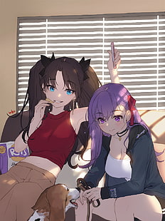 Fate Series, Fate / Stay Night, Anime-Mädchen, Tohsaka Rin, Matou Sakura, Hund, HD-Hintergrundbild HD wallpaper