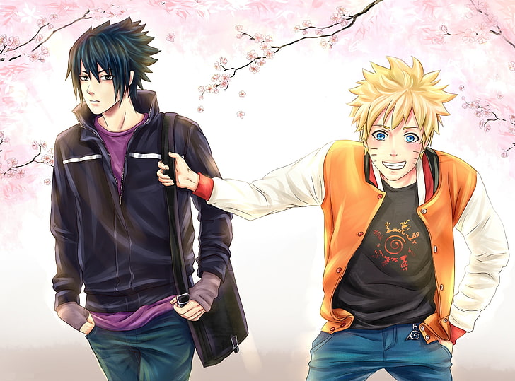 Naruto and Sasuke wallpaper, spring, Sakura, Sasuke, Naruto, friends, art, HD wallpaper