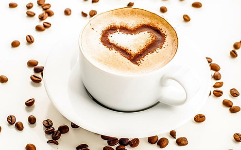 فنجان قهوة كابتشينو قلب ، قهوة ، كابتشينو ، قلب، خلفية HD HD wallpaper
