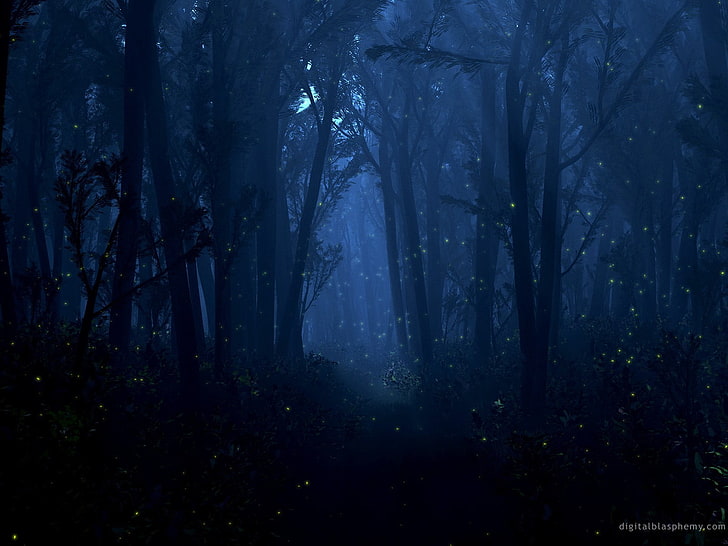 푸른 나무, 자연, 숲, 디지털 아트, 어둠, 판타지 아트, HD 배경 화면