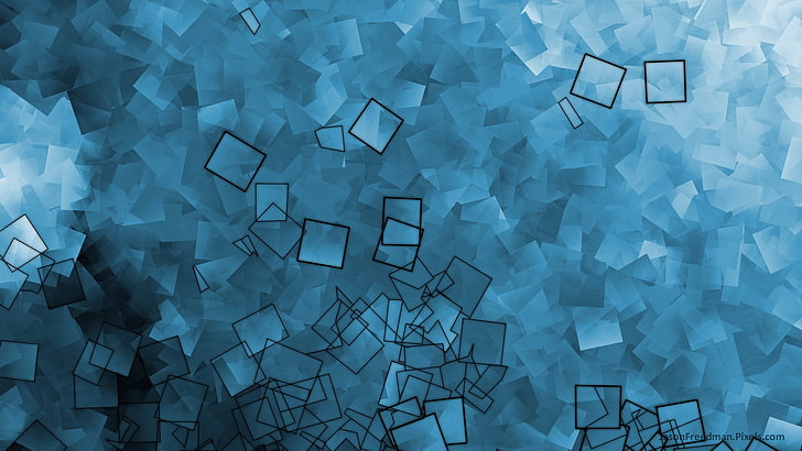 син и черен дигитален тапет, Джейсън Фрийдман, абстрактно, дигитално изкуство, син, квадрат, HD тапет