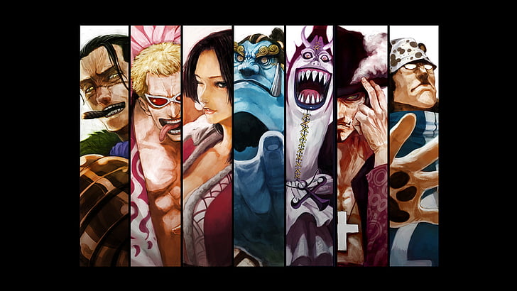 Anime, One Piece, Boa Hancock, Crocodile (One Piece), Donquixote Doflamingo, Dracule Mihawk, Franky (One Piece), Gekko Moriah, Jinbe (One Piece), HD wallpaper